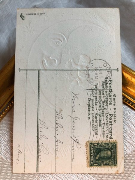 画像4: Postcard  新年祝い　お月様に新年のご挨拶をする天使　三日月　1908年 (4)