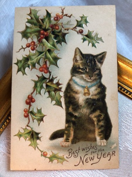 画像2: Postcard  新年祝い キジトラ猫 Helena Maguire (未使用) (2)