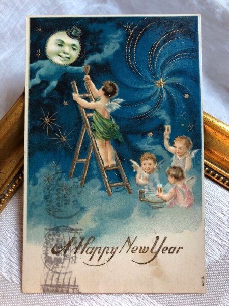 画像2: Postcard  新年祝い お月様と乾杯をする天使 (2)