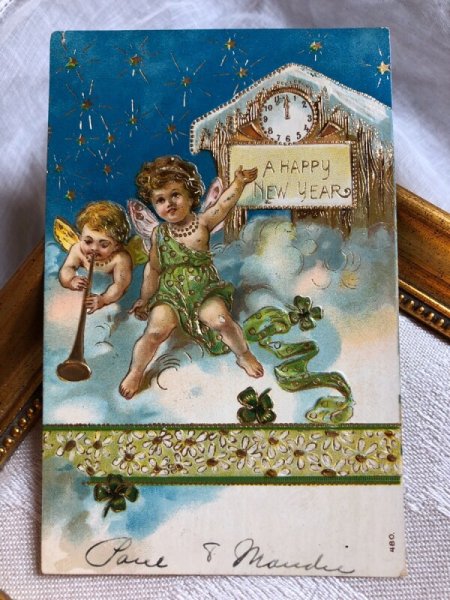 画像2: Postcard  新年祝い 新年を告げる天使たち アメリカ1907年 (2)