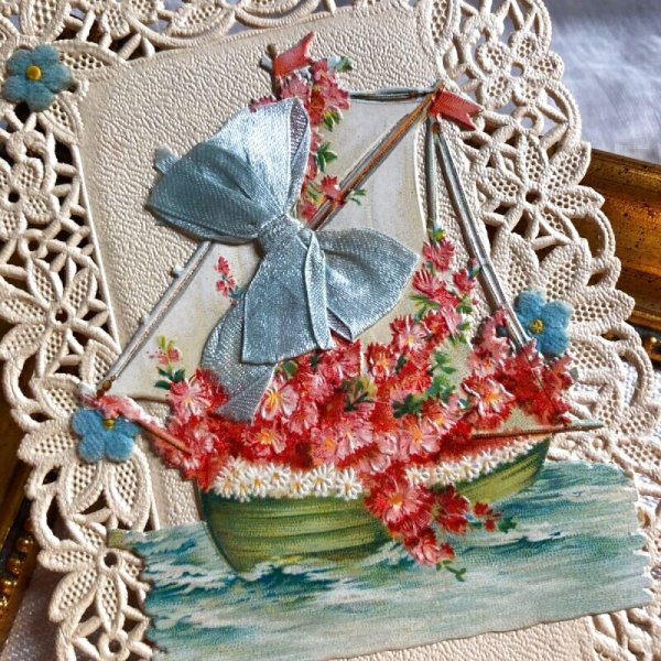 画像2: Postcard　お花のヨット　レース　フランス　 (2)