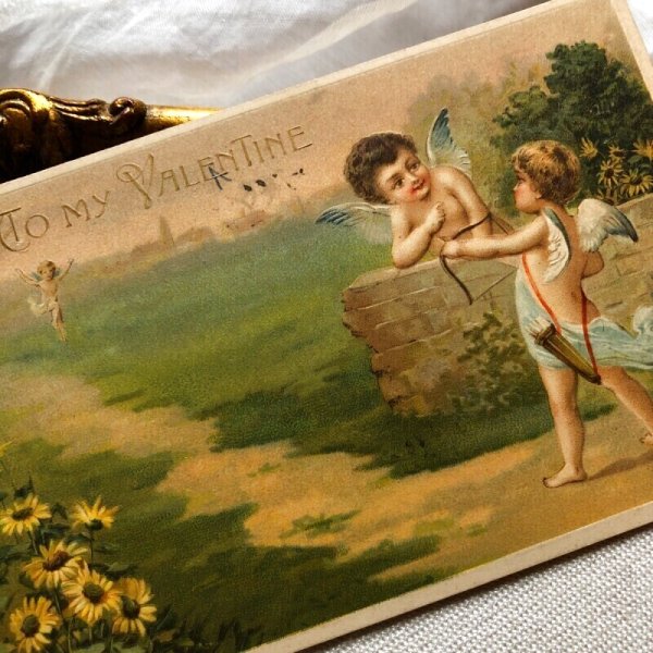 画像2: Postcard  バレンタイン ハートの的に弓を射るキュービッド天使 1909年 (2)