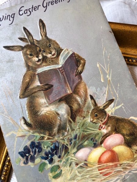 画像2: Postcard  イースター 本を読む(歌う?)ウサギさんの家族 (2)
