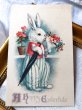 画像1: Postcard 　イースター　花束と傘を持ったウサギさん　Ellen Clapsaddle　（未使用） (1)