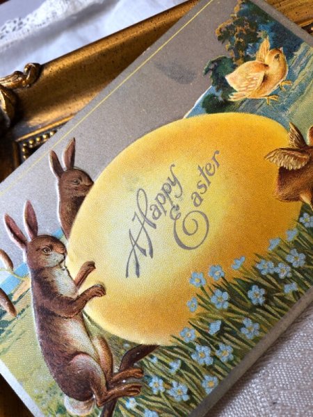 画像2: Postcard  イースター 大きな卵とウサギさん 逃げるヒヨコ (2)