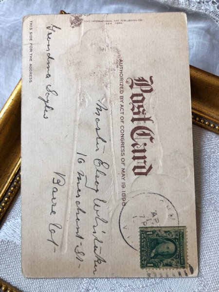 画像2: Postcard  イースター 竹馬?に乗るヒヨコさんとウサギさん  (2)