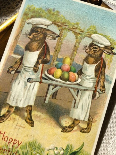 画像2: Postcard  イースター 卵を運ぶウサギのコックさん アメリカ1909年 (2)