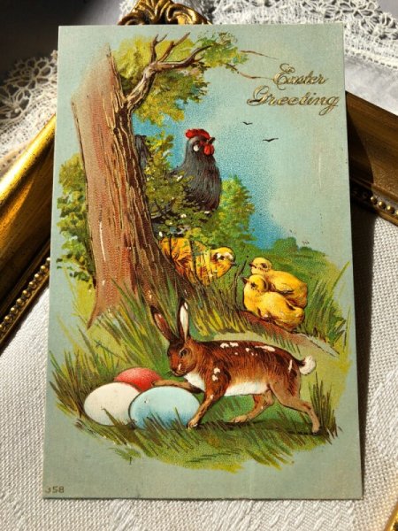 画像1: Postcard 　イースター　卵を盗むウサギさん　1910年 (1)
