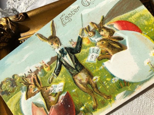 画像2: Postcard  イースター ウサギの指揮者さん 卵の中で歌うコーラス隊 (2)