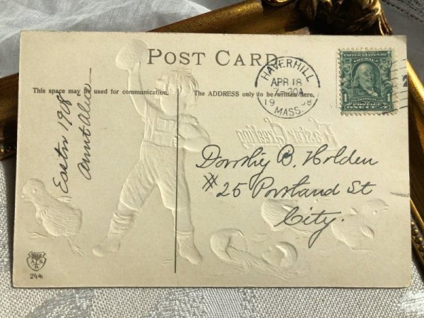 画像3: Postcard  イースター 卵を投げる男の子と逃げるヒヨコさん 1908年 W.Langner (3)
