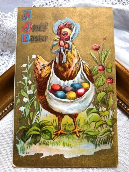 画像1: Postcard 　イースター　卵を運ぶニワトリのお母さん　 (1)