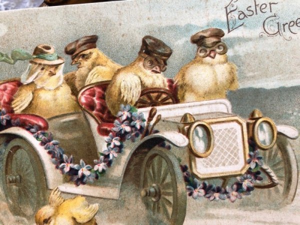画像2: Postcard 　イースター　自動車に乗ってお出かけをするヒヨコさん　Ellen Clapsaddle (2)