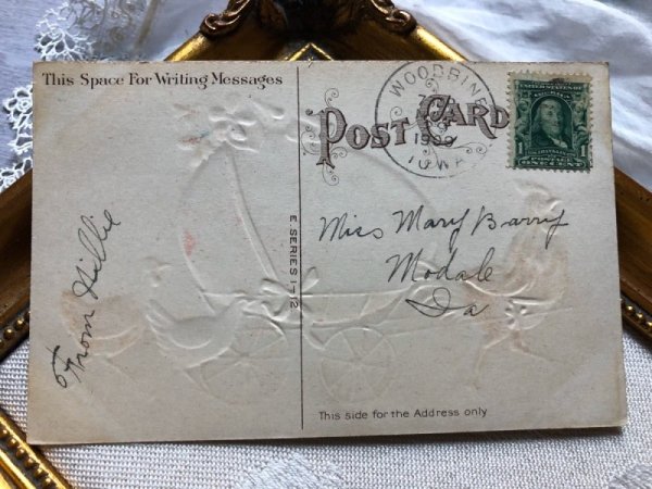 画像2: Postcard 　イースター　大きな卵を運ぶニワトリ車 (2)