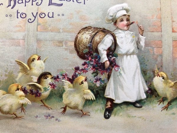 画像2: Postcard 　イースター　ヒヨコと煙草を吸うコックさん　Ellen Clapsaddle (2)