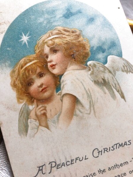 画像2: Postcard  クリスマス 夜空に光る星と2人の天使 1908年 (2)