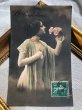 画像1: Postcard 　薔薇のお花と女性　横顔　フランス1912年 (1)