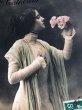 画像2: Postcard 　薔薇のお花と女性　横顔　フランス1912年 (2)