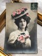 画像1: Postcard 　薔薇のお花　帽子の女性　フランス1908年 (1)