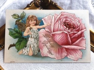 アンティークポストカード　薔薇の蕾のひと滴から生まれたような美しい少女 アンティークポストカード 薔薇の蕾のひと滴から生まれたような