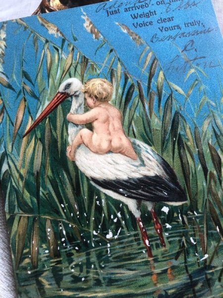 画像2: Postcard  コウノトリと赤ちゃん  (2)