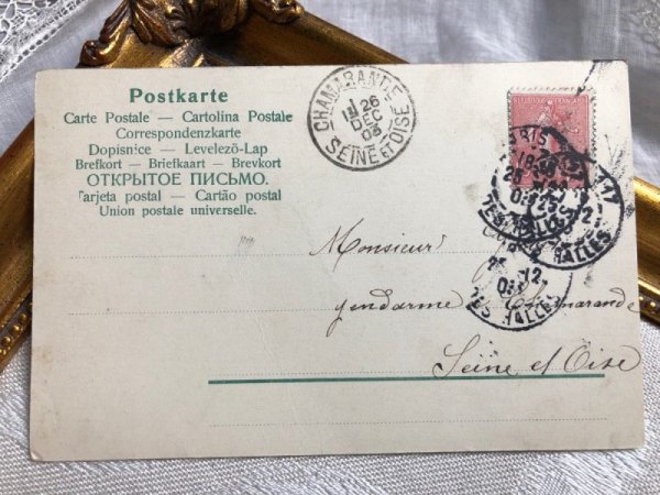 画像3: Postcard  大きな豚さんと小さな子ども(天使?)たち  フランス1903年 (3)