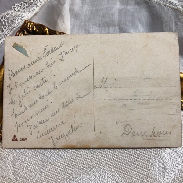 画像3: Postcard 　子豚を追いかける女の子　フランス　Bonne Annee (3)