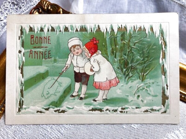 画像1: Postcard 　子豚の絵を描く子どもたち　フランス　Bonne Annee (1)