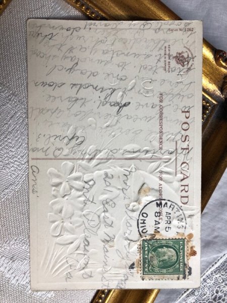 画像4: Postcard  イースター 卵の中から白いウサギさん スノードロップとスミレのお花 E.Clapsaddle (4)