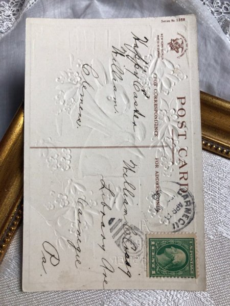 画像4: Postcard  イースター 忘れな草とスノードロップのお花と白いウサギさん E.Clapsaddle (4)