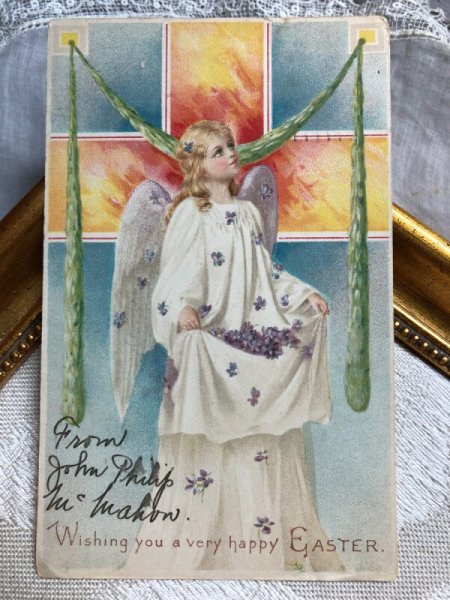 画像1: Postcard 　イースター　スミレのお花と天使　 (1)