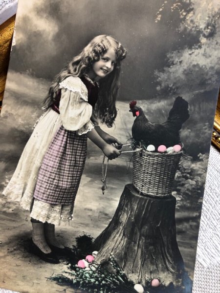 画像2: Postcard ニワトリと女の子 鶏 フランス1910年 (2)