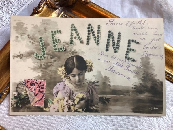 画像1: Postcard　お花と女の子　JEANNE　フランス1905年 (1)