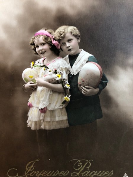 画像2: Postcard イースターエッグと子どもたち フランス 1920年 (2)