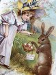 画像5: Trade card　イースター　ウサギさんから卵をもらう女の子　F.Brundage ? (5)