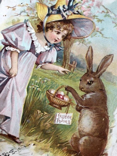 画像5: Trade card イースター ウサギさんから卵をもらう女の子 F.Brundage ? (5)