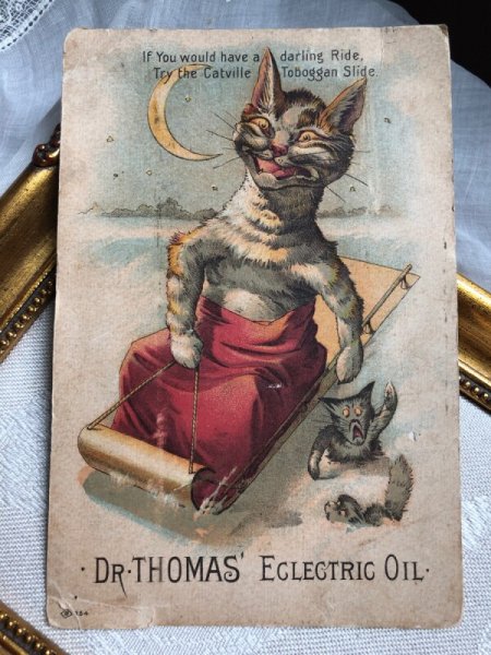 画像1: Trade card　ソリに乗る猫　Dr. Thomas Electric Oil (1)