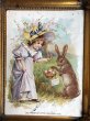 画像1: Trade card　イースター　ウサギさんから卵をもらう女の子　F.Brundage ? (1)