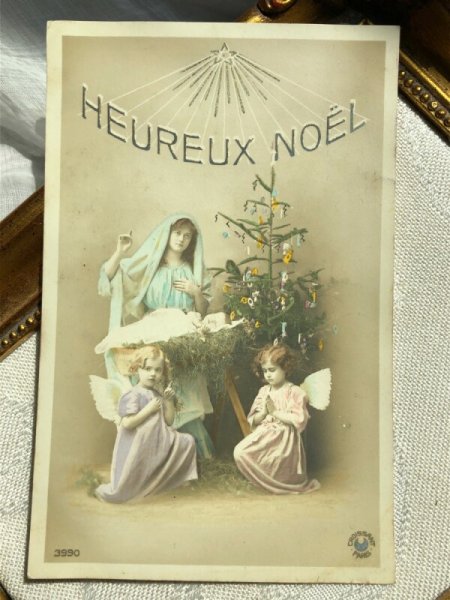 画像1: Postcard　聖母子を祝福する天使　クリスマス　フランス1909年 (1)