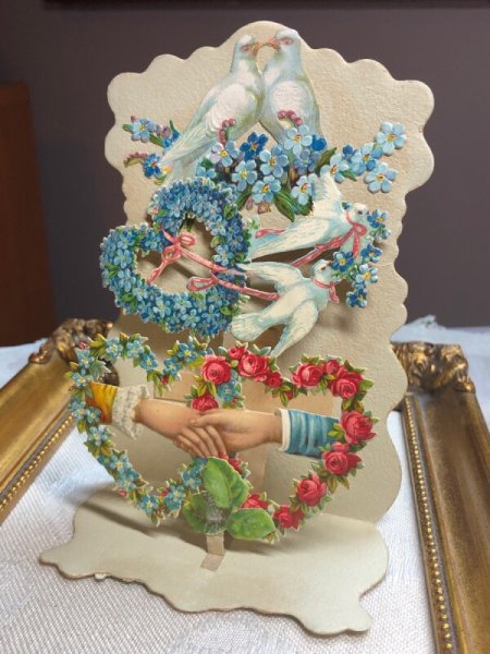 画像5: Vintage Greeting card グリーティングカード　立体カード　薔薇　忘れな草　白鳩　握手する手 (5)