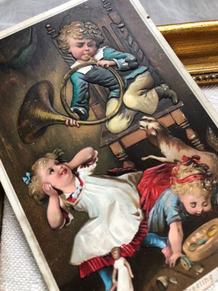 画像2: Vintage Greeting card グリーティングカード ホルンを吹く子どもたちと犬 (2)