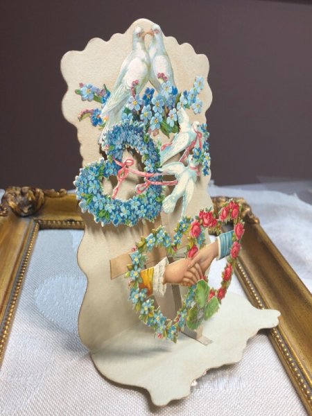 画像3: Vintage Greeting card グリーティングカード　立体カード　薔薇　忘れな草　白鳩　握手する手 (3)