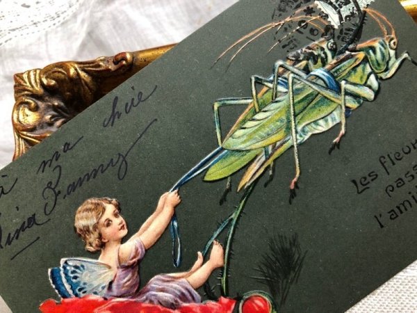 画像2: Postcard  バッタ車に乗る妖精 フランス (2)