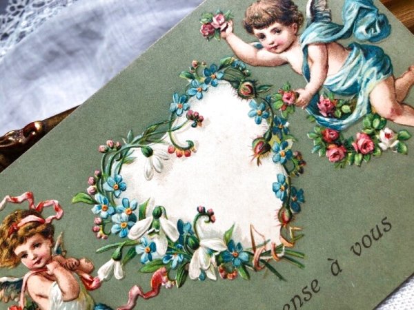 画像2: Postcard  ハートのリースと天使 フランス1907年 (2)
