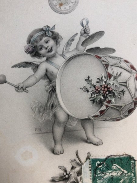 画像2: Postcard  新年をお祝いする天使 ドラム ヤドリギ R.R.Wichera M.M.VIENNE  (2)