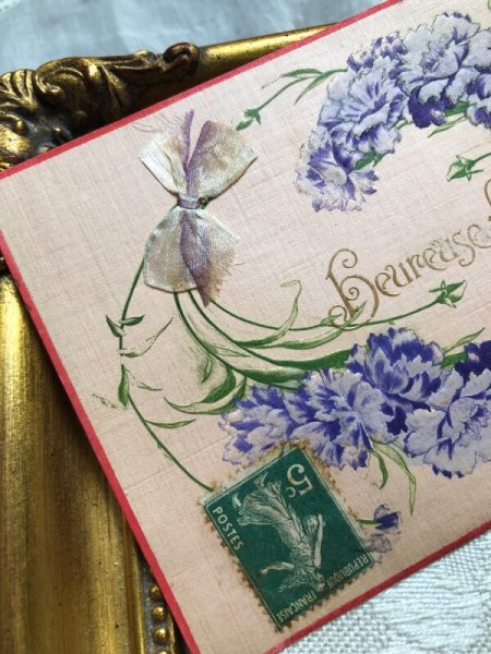 画像2: Postcard カーネーションのお花 リボン フランス (2)