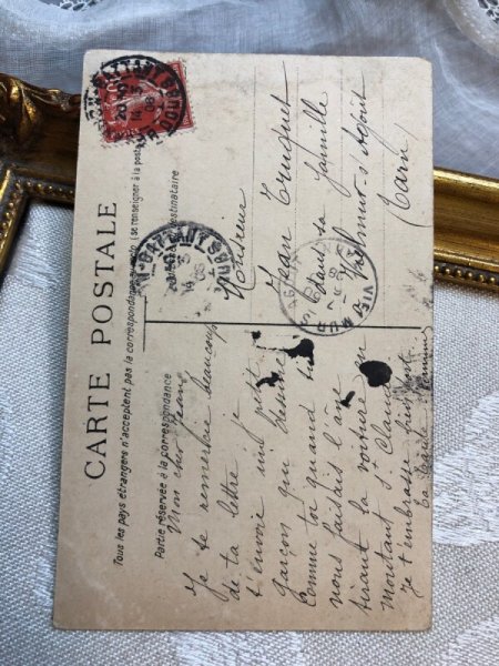 画像2: Postcard　豚さんの絵を描く男の子　キノコの椅子　フランス1908年 (2)