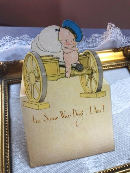 画像3: Postcard  砲車に乗るキューピーちゃん　天使　立体カード　Rose O'Neil　（未使用） (3)