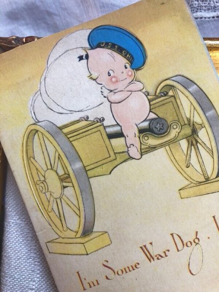 画像2: Postcard  砲車に乗るキューピーちゃん　天使　立体カード　Rose O'Neil　（未使用） (2)