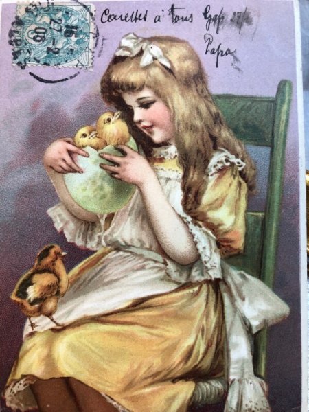 画像2: Postcard  イースター ヒヨコと女の子 F.Brundage ? フランス1906年 (2)