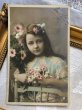 画像1: Postcard　薔薇のお花と女の子　フランス1905年 (1)
